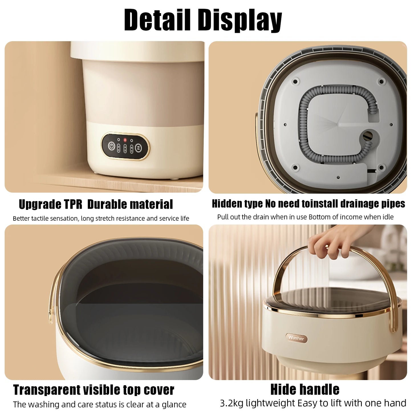 đ§ș CleanFoldâą â Mini Machine Ă Laver Pliable 13L avec Essorage | Lavage Express pour Sous-VĂȘtements & Petits Textiles